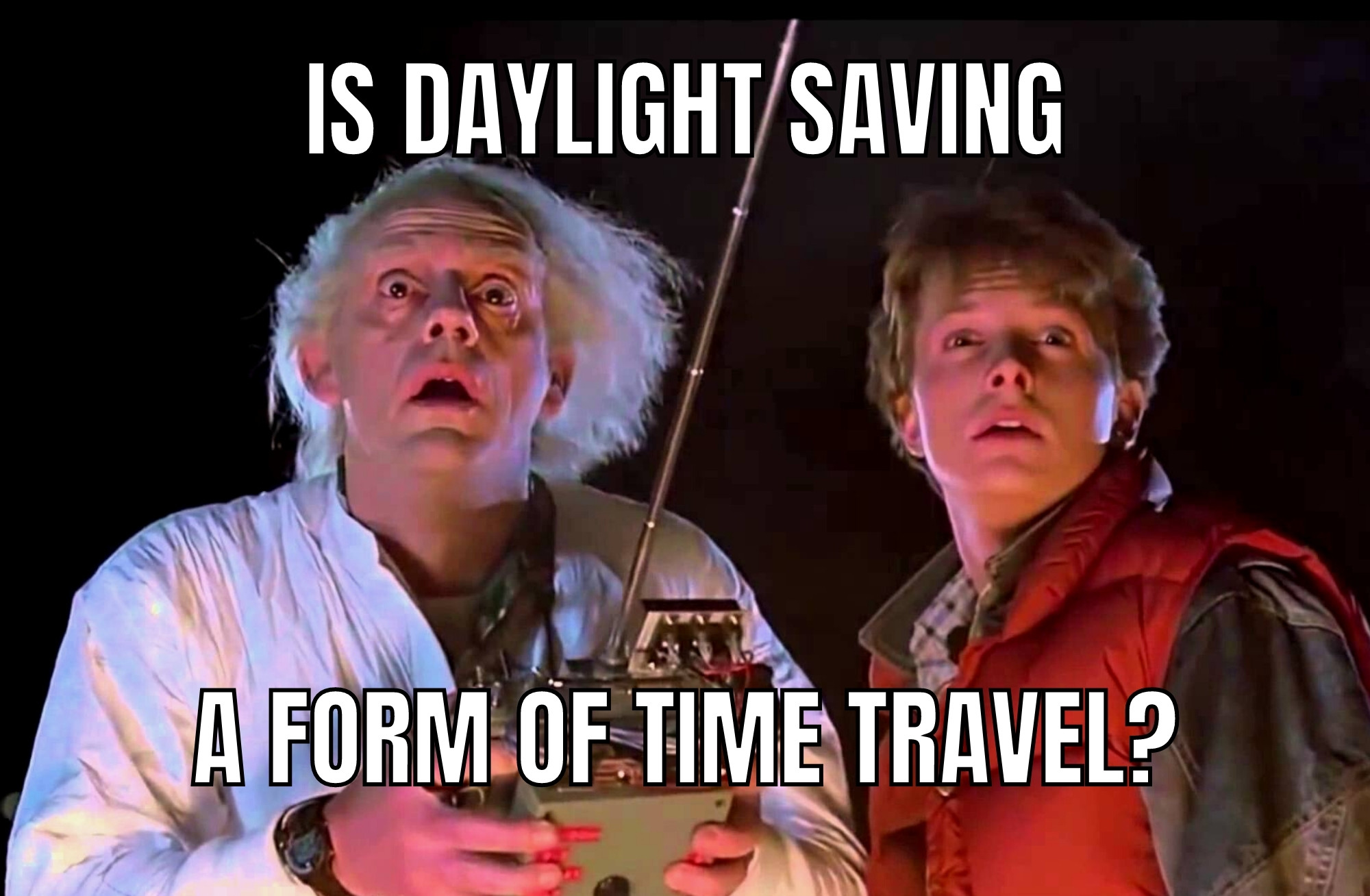 Photo of Doc Brown and Marty from Back to the Future.