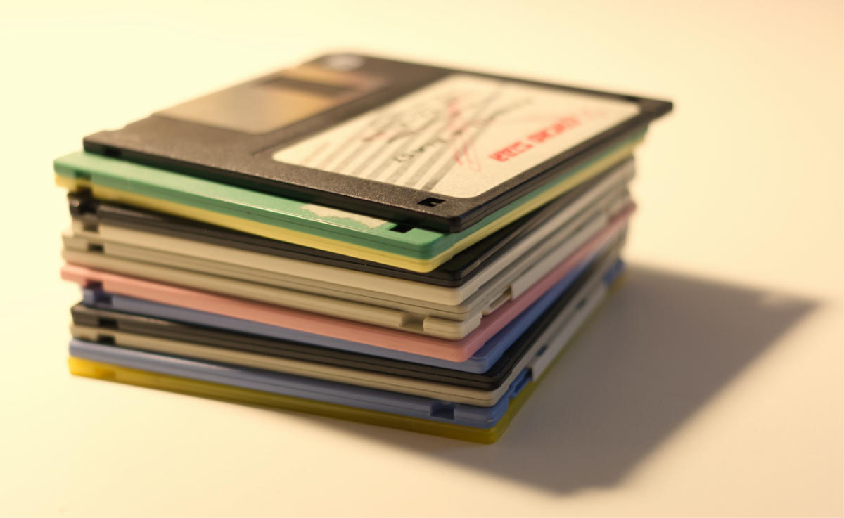 Photo of a stack of floppy disks.