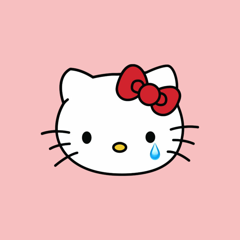 Illustration of Hello Kitty and a tear drop.